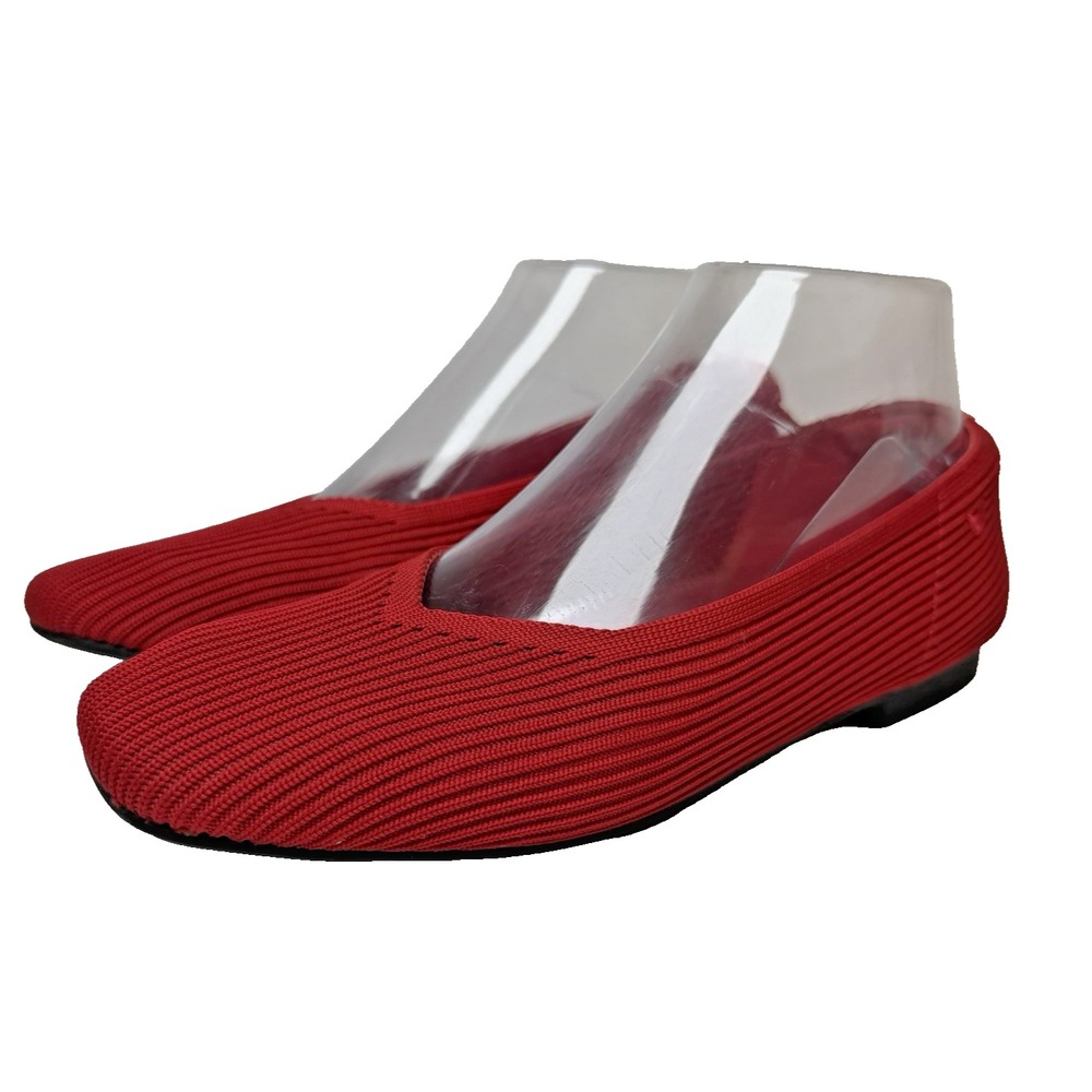VIVAIA Margot V-Cut Ribbed Knit Square Toe Ballet Flats Size EU 38 US 7/7.5 Red